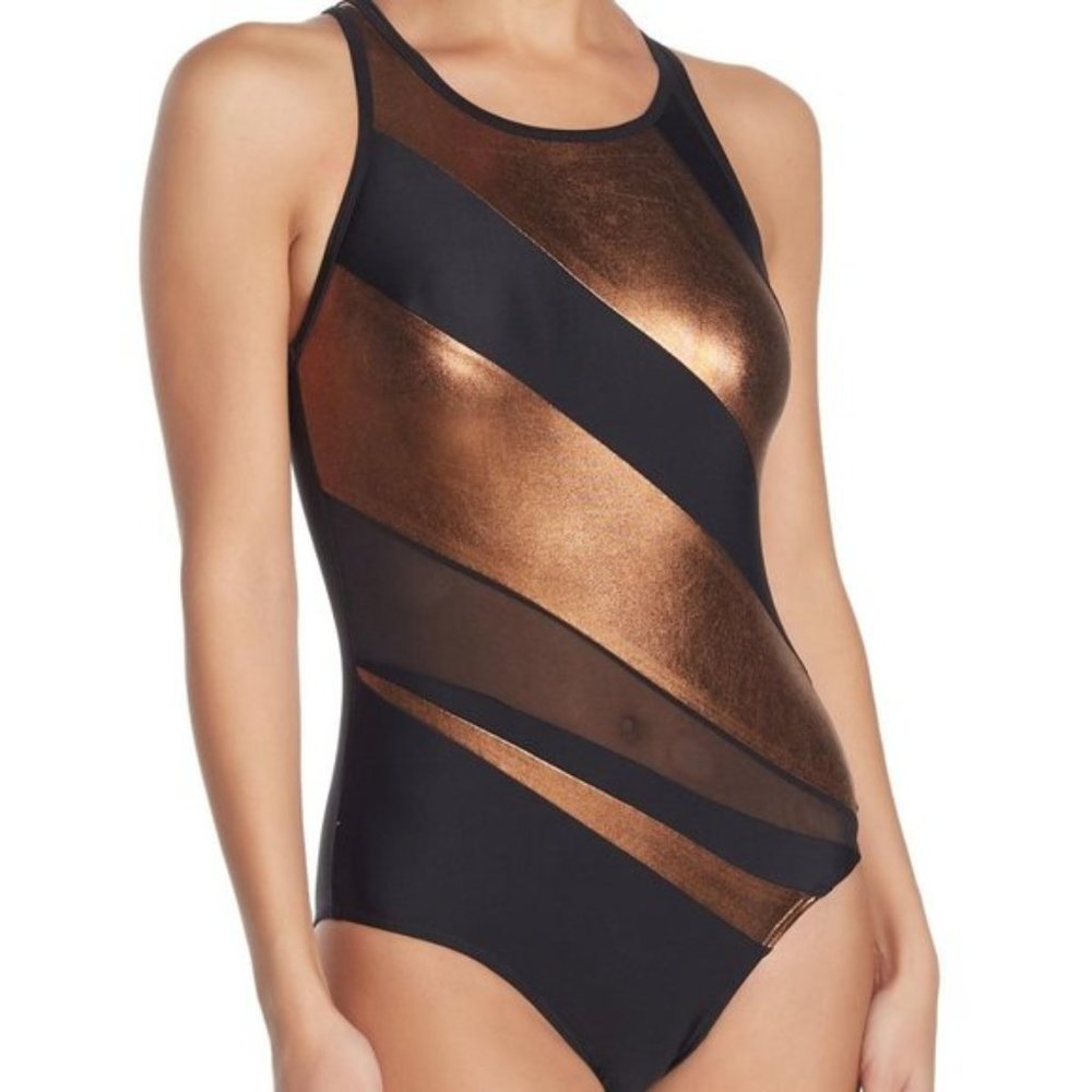 Nicole Miller metallic mesh bathing suit NWT